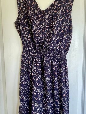 Navy Floral Sleeveless Summer Dress